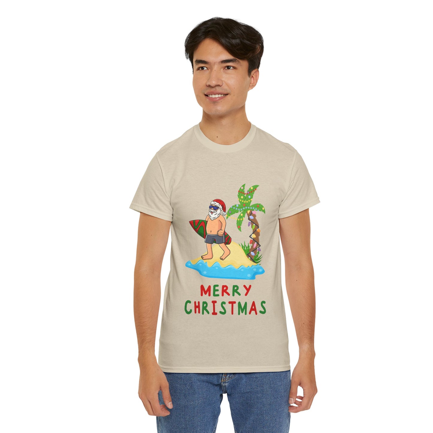 Men’s Surfing Santa Christmas T-Shirt | Aussie Beach Tee | Free Shipping