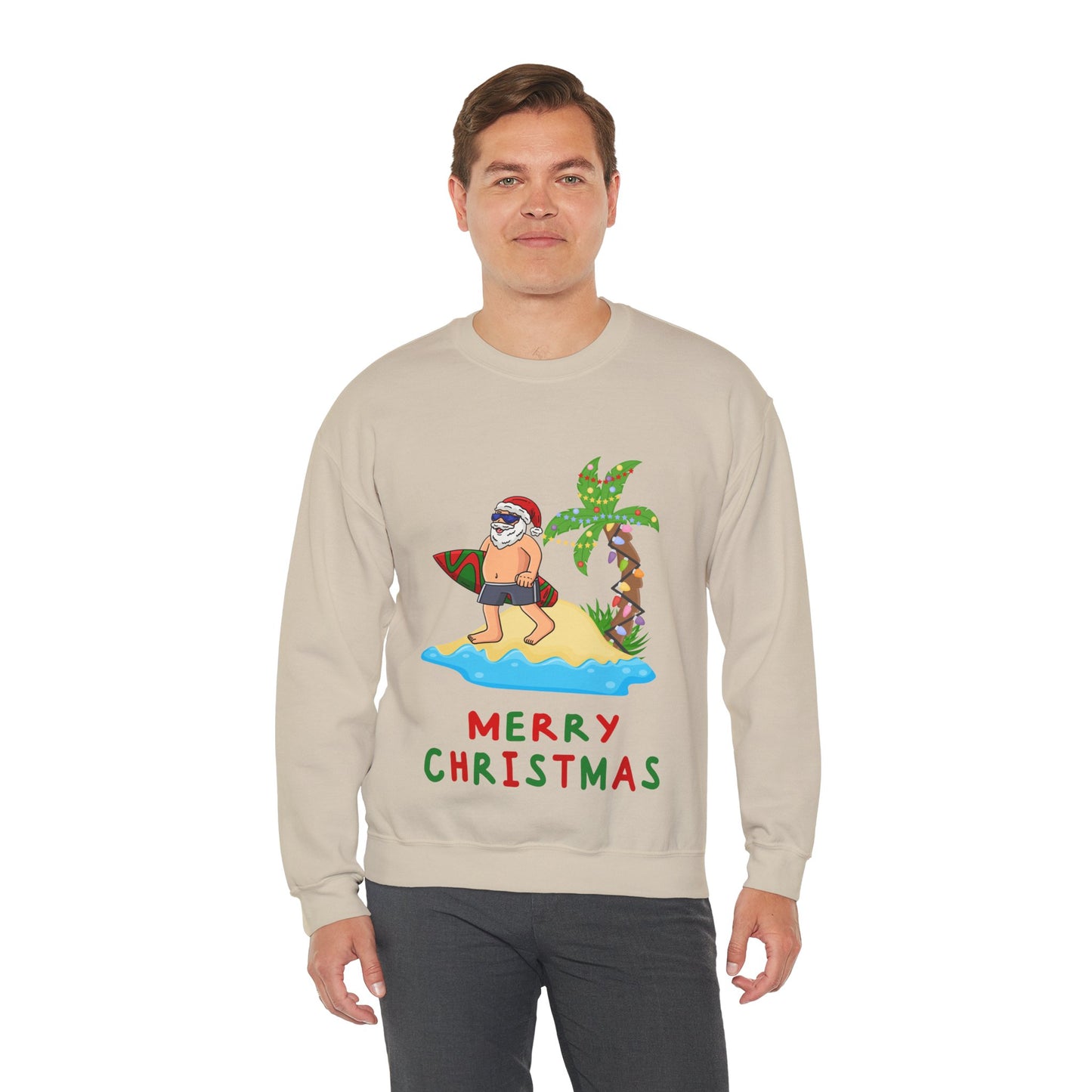 Aussie Surfing Santa Christmas Sweatshirt | Tropical Merry Christmas Jumper for Men – Free Shipping Australia-Wide