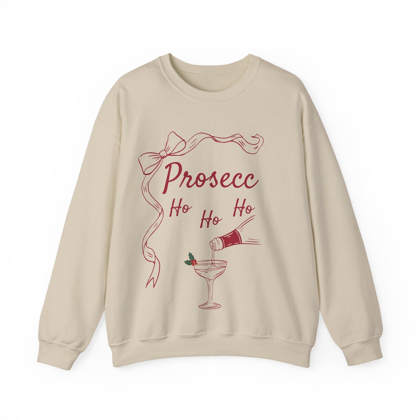 Prosecco Holiday Sweatshirt Red Font – Festive “Ho Ho Ho” Crewneck for Wine Lovers | Cozy Christmas & New Year Gift