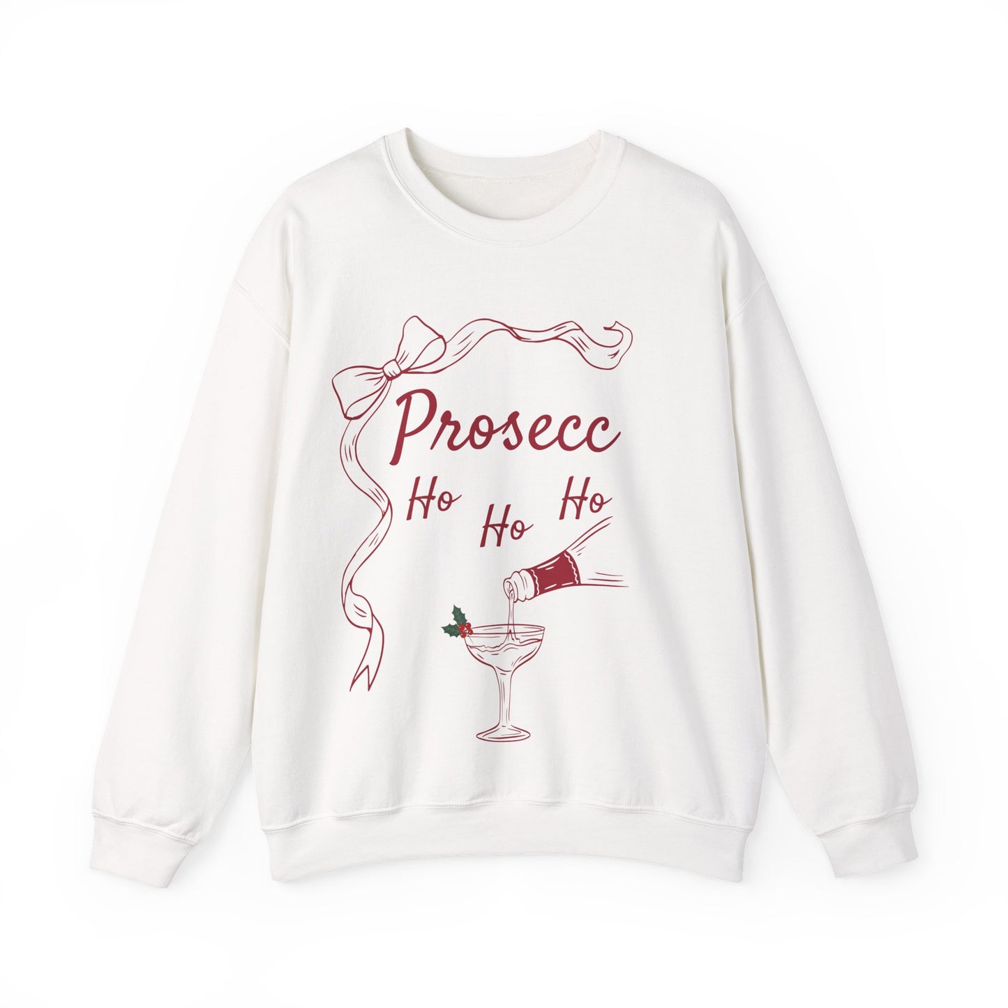 Prosecco Holiday Sweatshirt Red Font – Festive “Ho Ho Ho” Crewneck for Wine Lovers | Cozy Christmas & New Year Gift