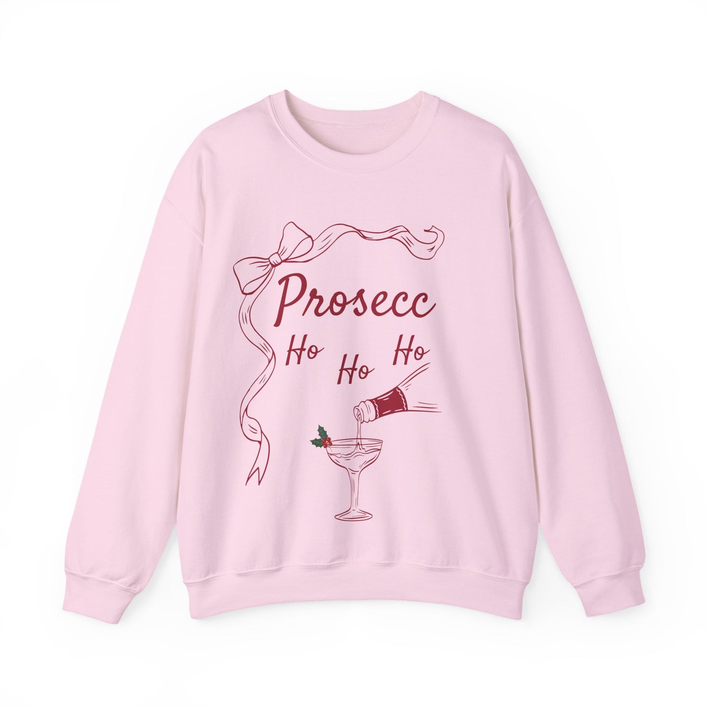 Prosecco Holiday Sweatshirt Red Font – Festive “Ho Ho Ho” Crewneck for Wine Lovers | Cozy Christmas & New Year Gift