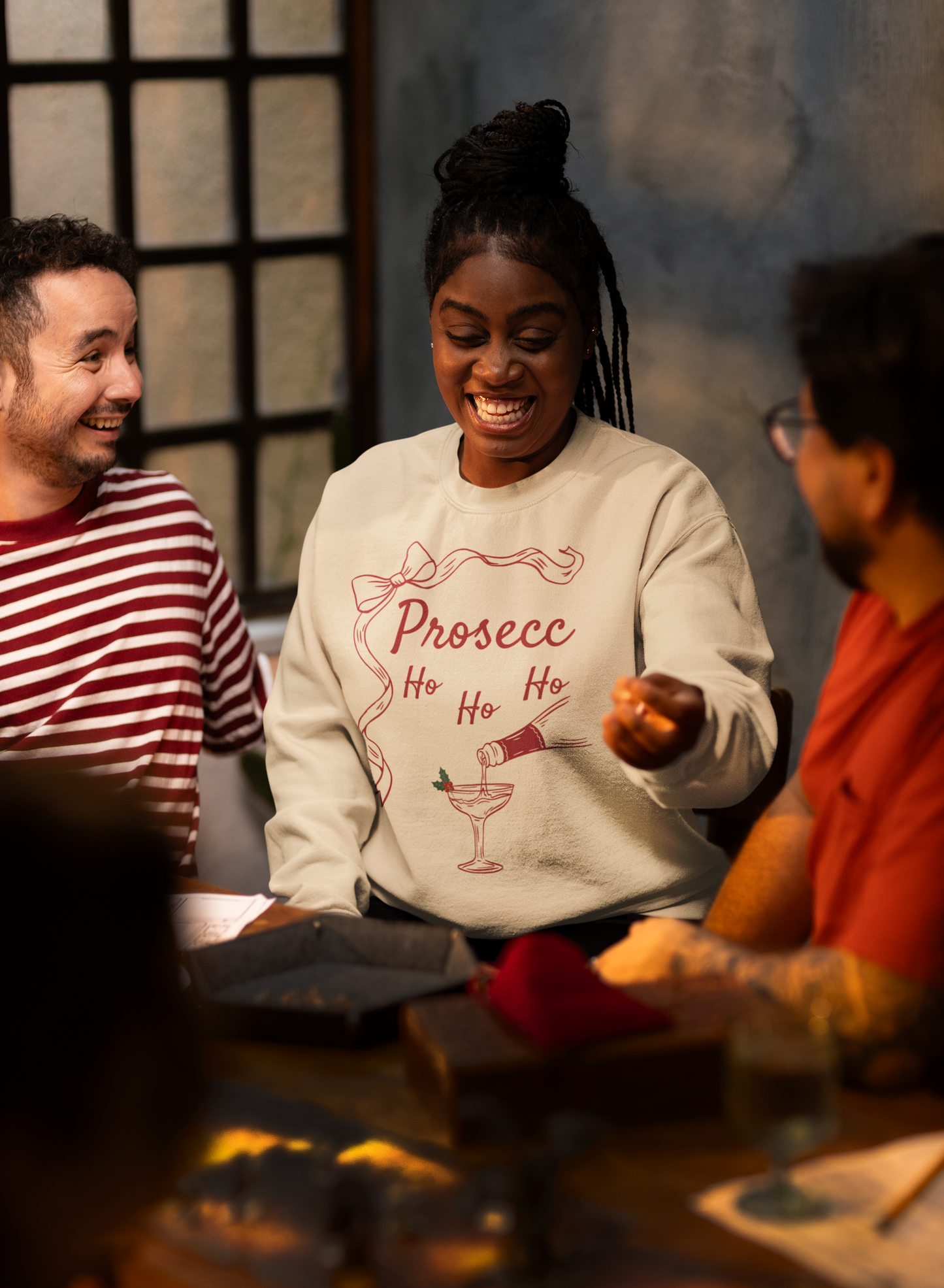 Prosecco Holiday Sweatshirt Red Font – Festive “Ho Ho Ho” Crewneck for Wine Lovers | Cozy Christmas & New Year Gift