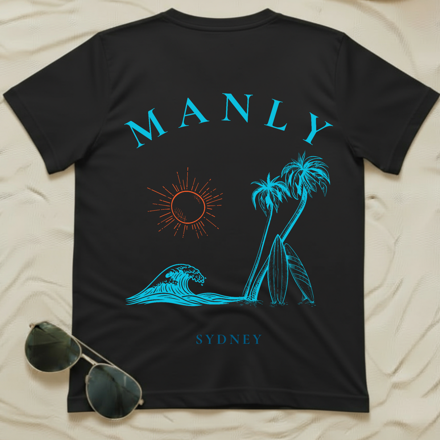 Manly Beach NSW Retro Sunset Tee (Back Print) — TYOD Coastal Collection