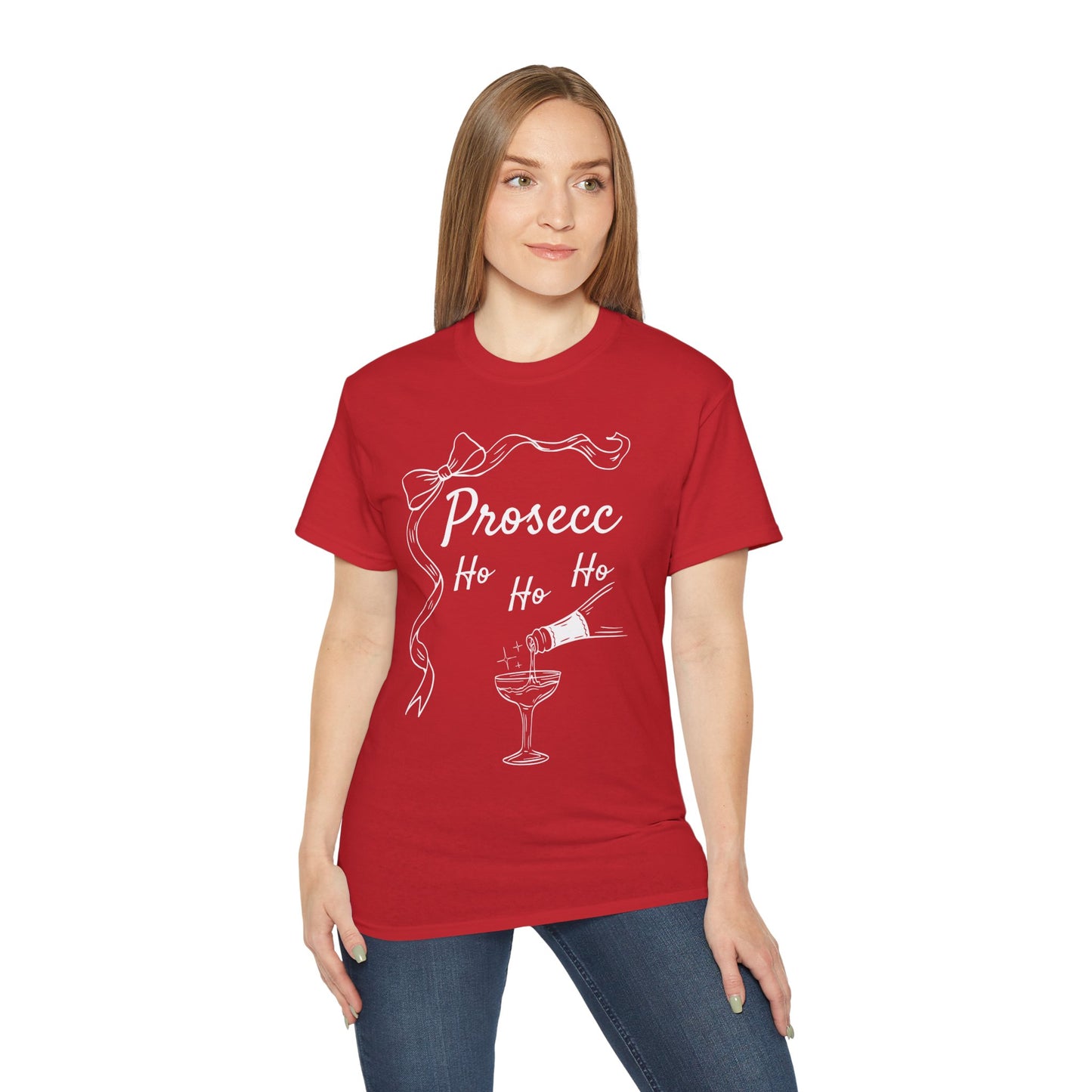 Prosecc-Ho Ho Ho” Christmas T-Shirt – Lightweight Cotton Holiday Tee Red & Navy FREE SHIPPING