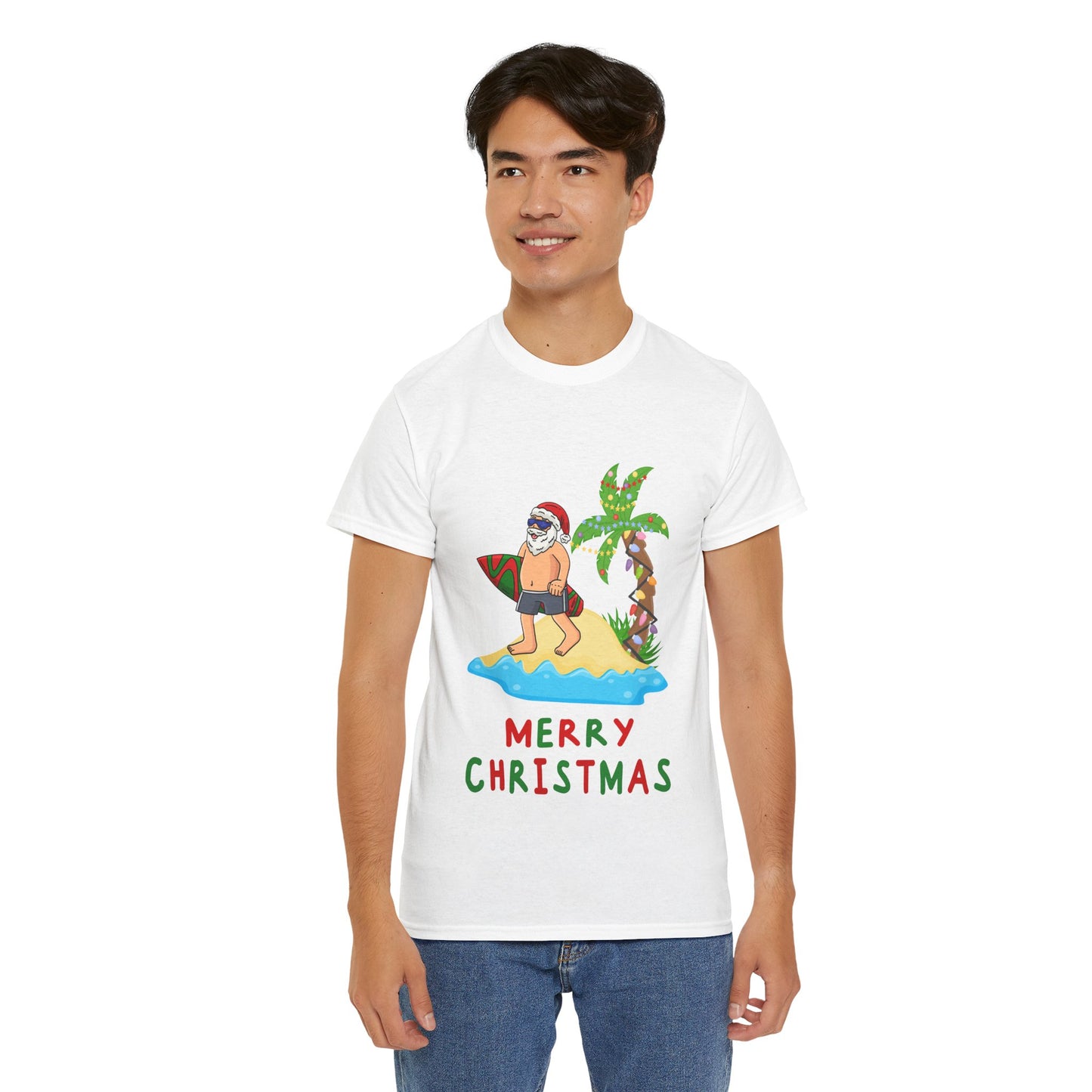 Men’s Surfing Santa Christmas T-Shirt | Aussie Beach Tee | Free Shipping