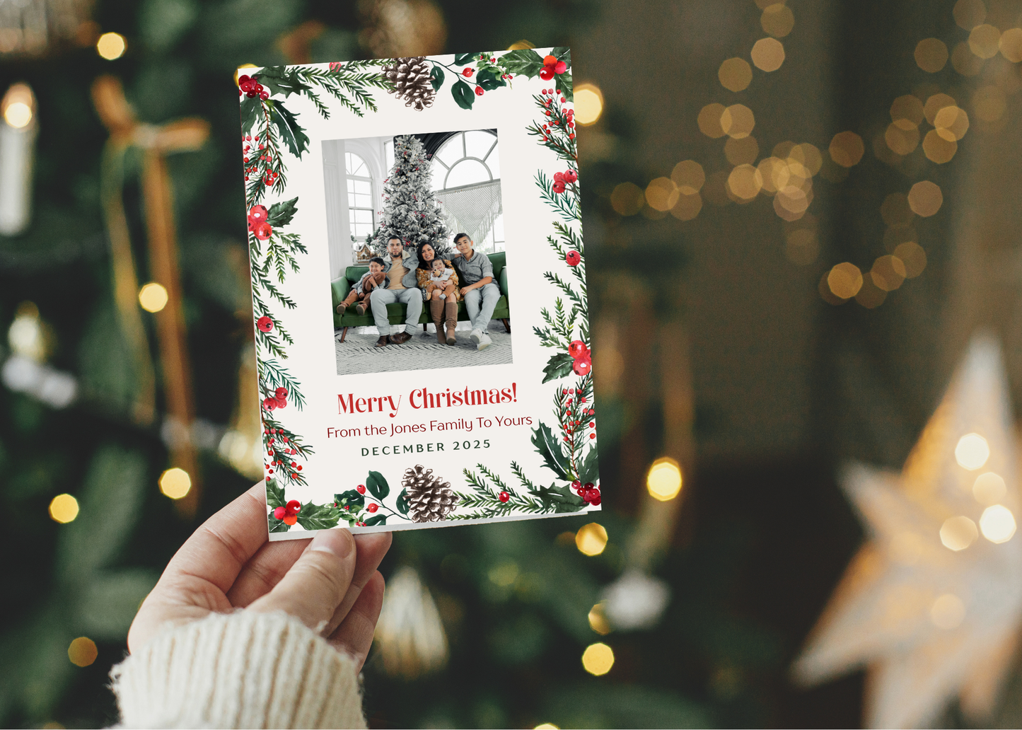 Editable Christmas Photo Card Template | Custom Family Holiday Greeting | Printable Canva Design