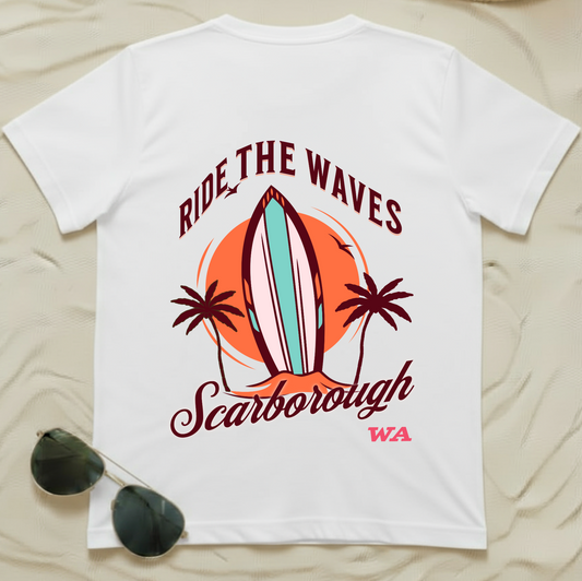 Ride The Waves Scarborough T-Shirt (Back Print) | Retro Surf Graphic Tee
