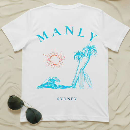 Manly Beach NSW Retro Sunset Tee (Back Print) — TYOD Coastal Collection