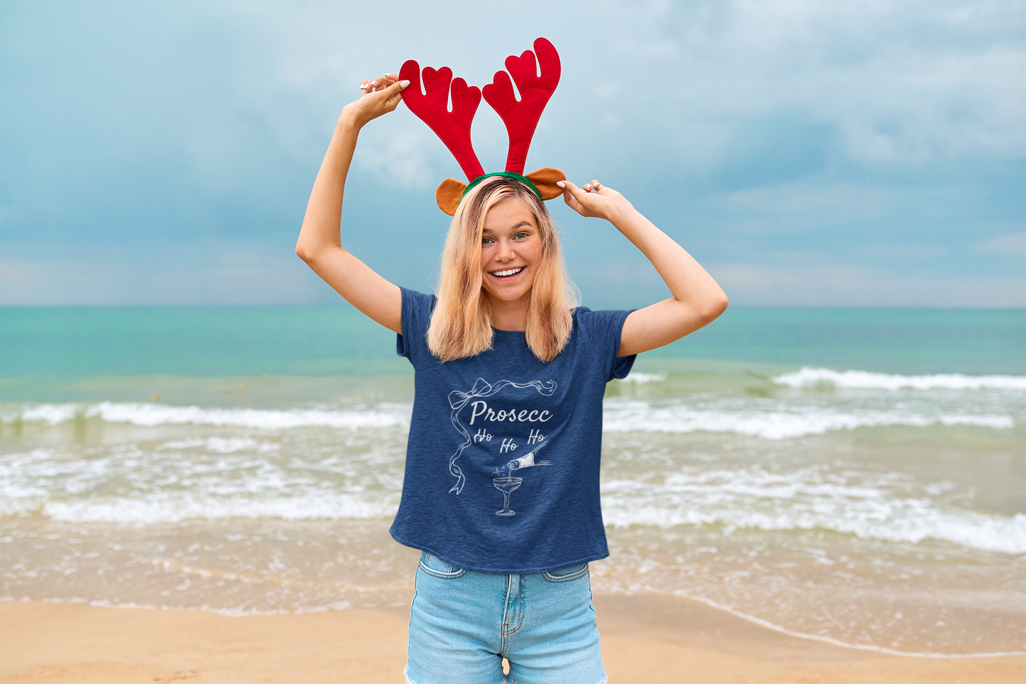 Prosecc-Ho Ho Ho” Christmas T-Shirt – Lightweight Cotton Holiday Tee Red & Navy FREE SHIPPING