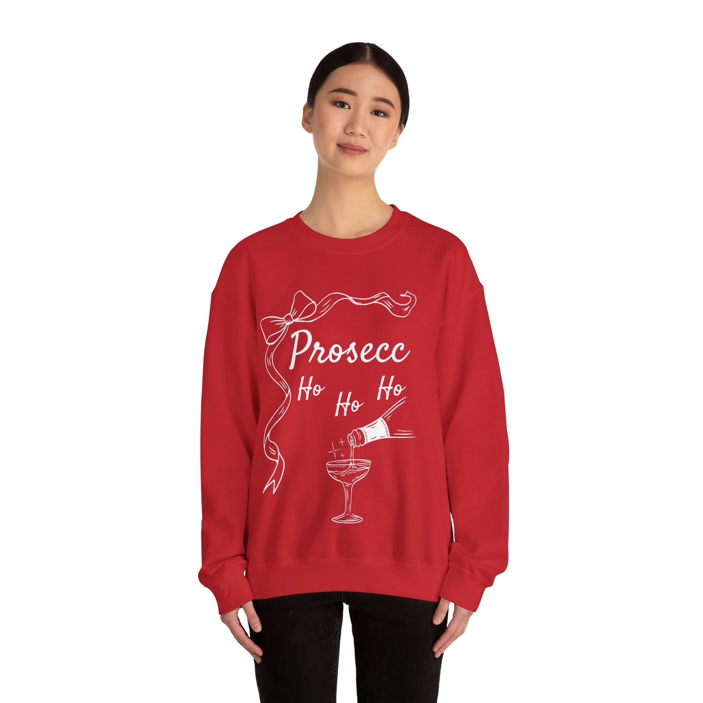 Prosecco Holiday Sweatshirt White Font – Festive “Ho Ho Ho” Crewneck for Wine Lovers | Cozy Christmas & New Year Gift
