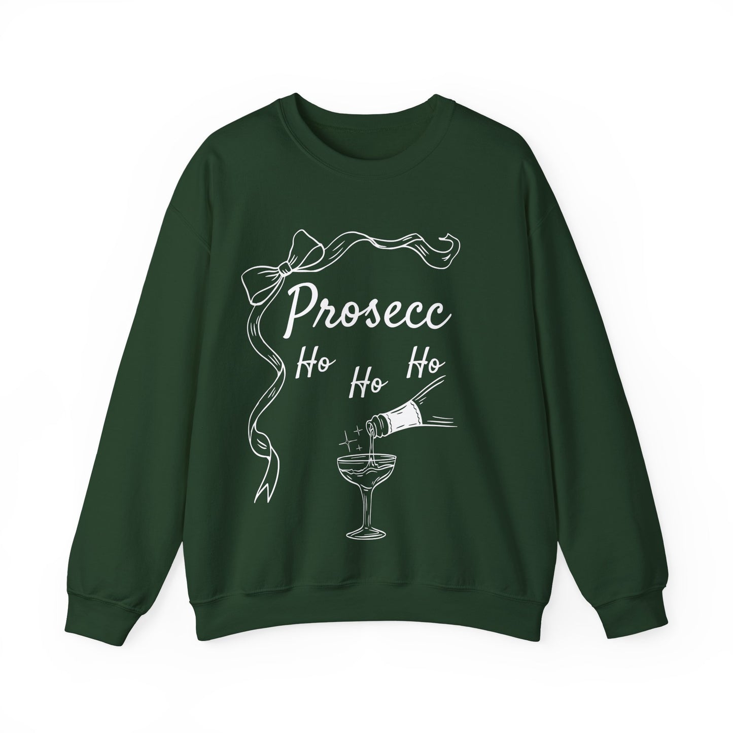 Prosecco Holiday Sweatshirt White Font – Festive “Ho Ho Ho” Crewneck for Wine Lovers | Cozy Christmas & New Year Gift