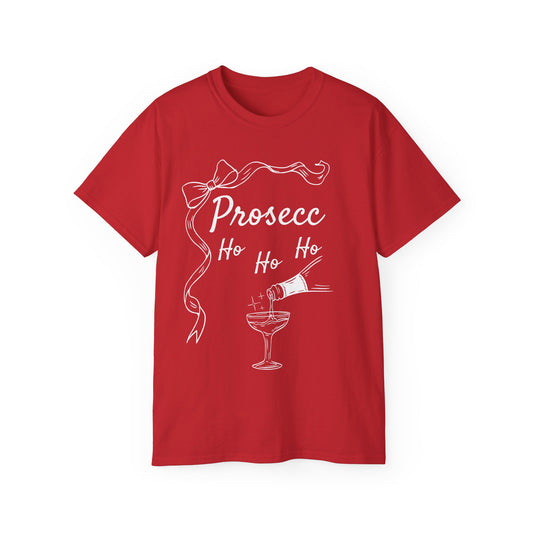 Prosecc-Ho Ho Ho” Christmas T-Shirt – Lightweight Cotton Holiday Tee Red & Navy FREE SHIPPING