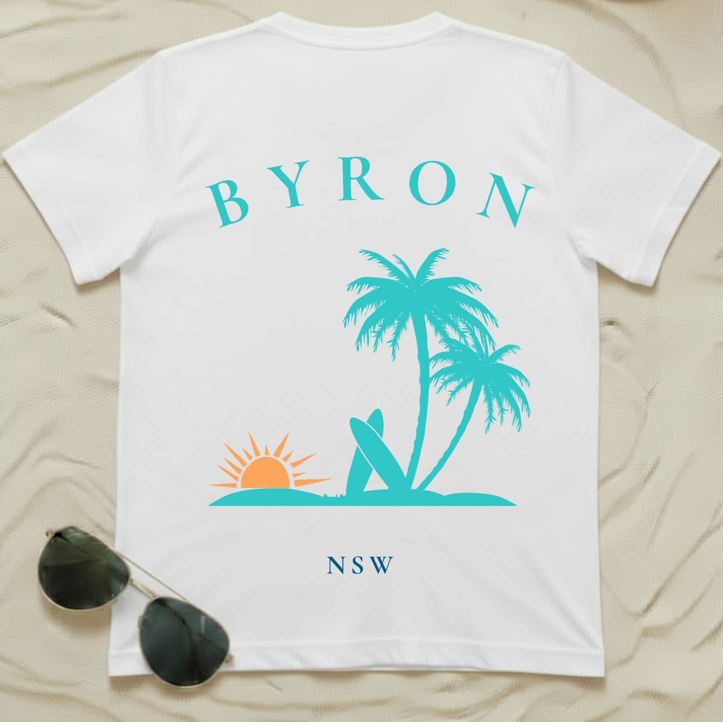 Byron Bay Retro Surf Sunset Tee (Back Print) — TYOD Coastal Collection