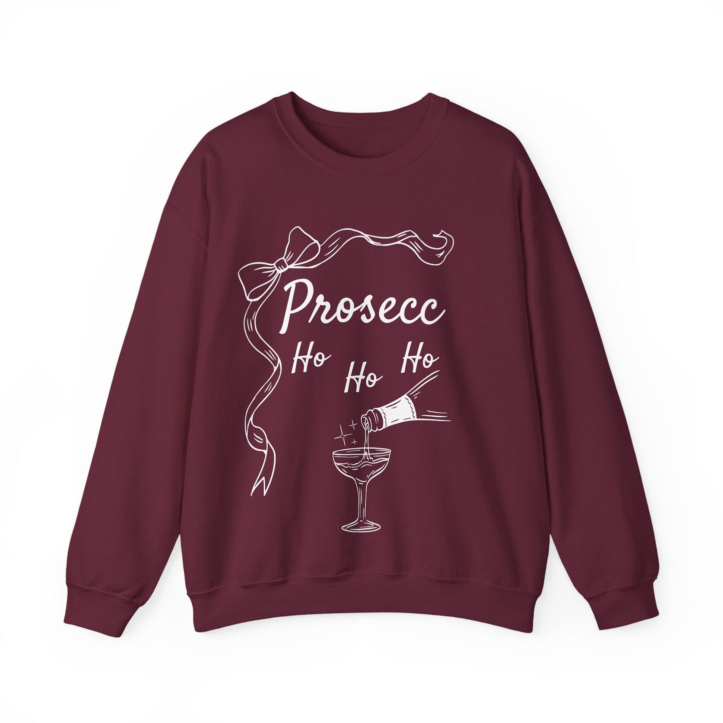 Prosecco Holiday Sweatshirt White Font – Festive “Ho Ho Ho” Crewneck for Wine Lovers | Cozy Christmas & New Year Gift