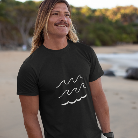 Minimal Wave Line Art Tee (White Font) — TYOD Surf Minimal Collection