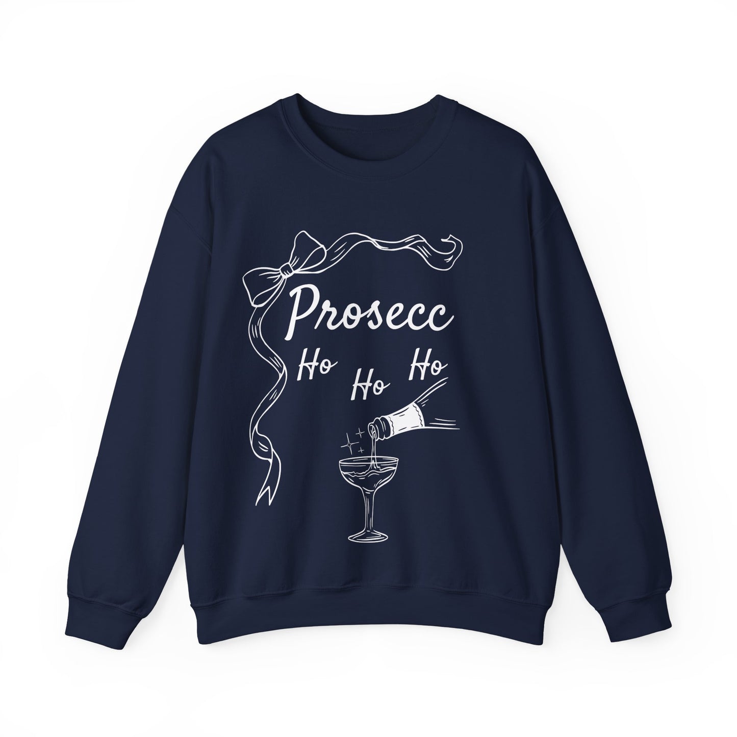 Prosecco Holiday Sweatshirt White Font – Festive “Ho Ho Ho” Crewneck for Wine Lovers | Cozy Christmas & New Year Gift