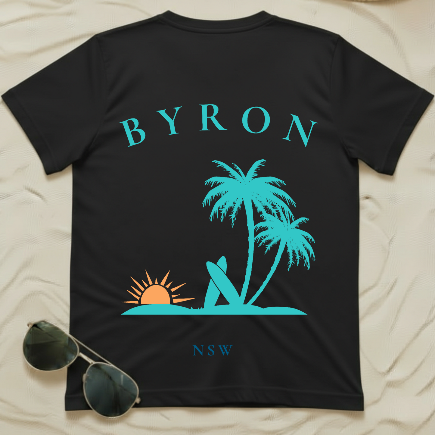 Byron Bay Retro Surf Sunset Tee (Back Print) — TYOD Coastal Collection