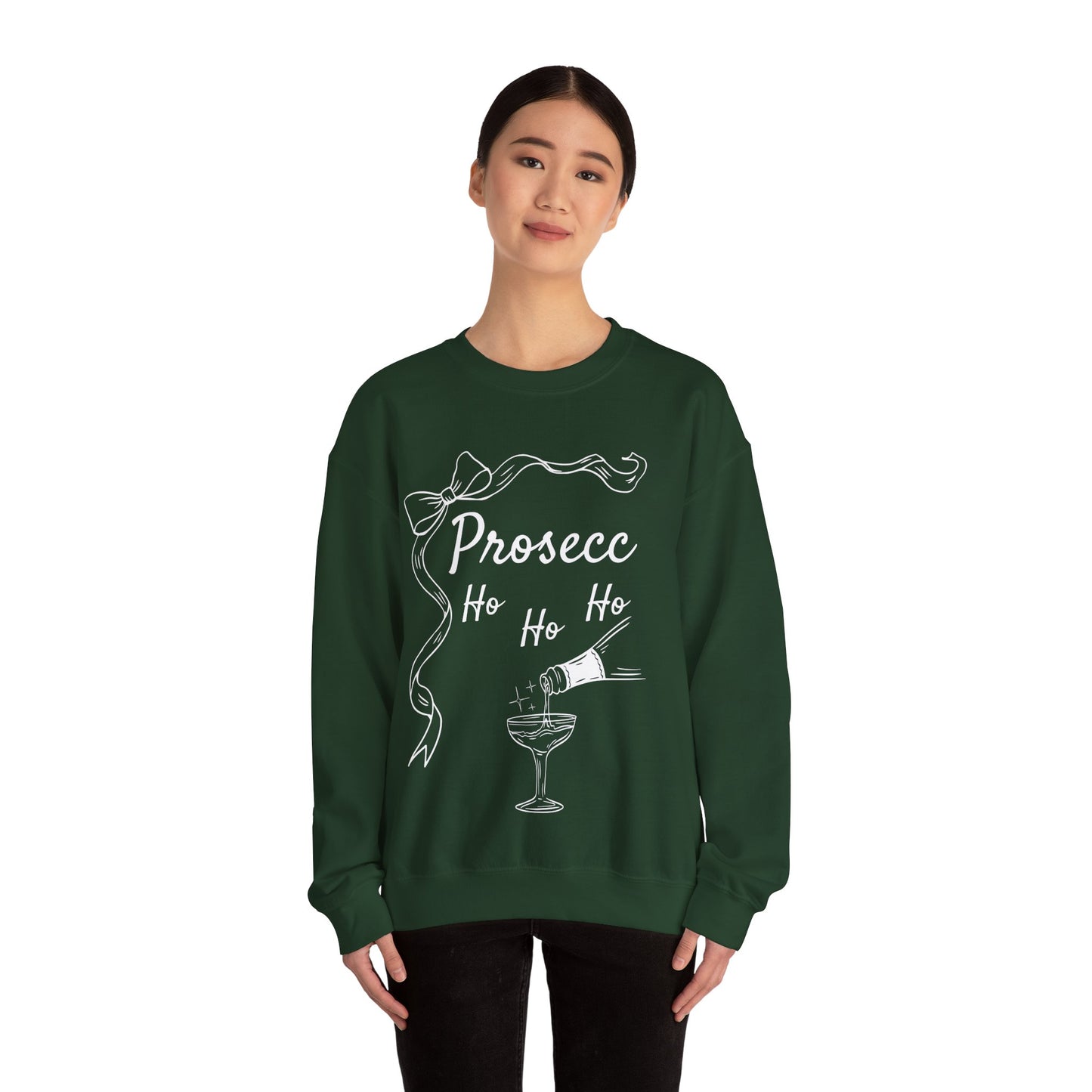 Prosecco Holiday Sweatshirt White Font – Festive “Ho Ho Ho” Crewneck for Wine Lovers | Cozy Christmas & New Year Gift