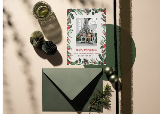 Editable Christmas Photo Card Template | Custom Family Holiday Greeting | Printable Canva Design