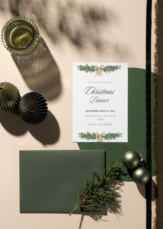 Elegant Christmas Dinner Invitation Template | Editable Holiday Party Invite