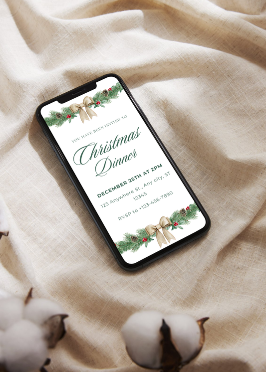Elegant Christmas Dinner Invitation Template | Editable Holiday Party Invite