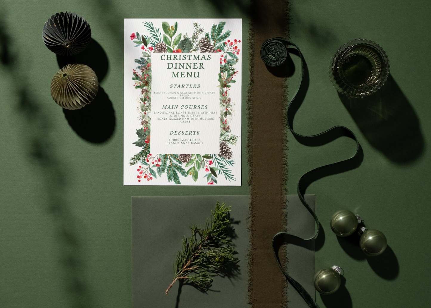 Editable Christmas Dinner & Drinks Menu Template | Printable Holiday Party Menu | Festive Canva Template