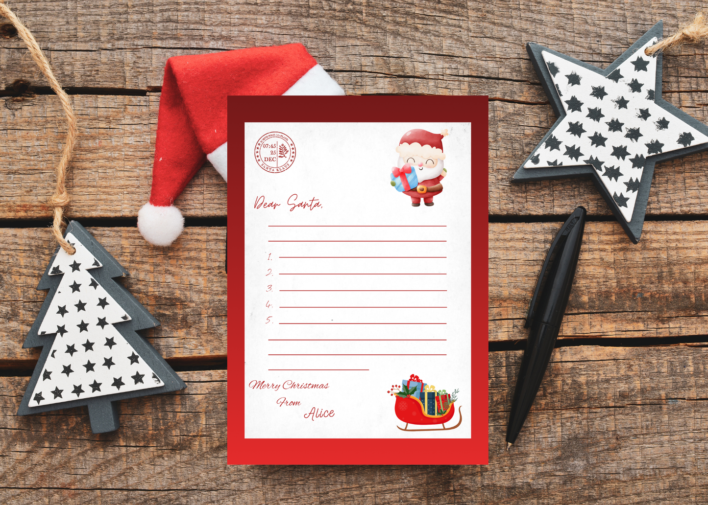Printable Dear Santa Letter Template | Kids Christmas Wish List | Editable Canva Letter to Santa