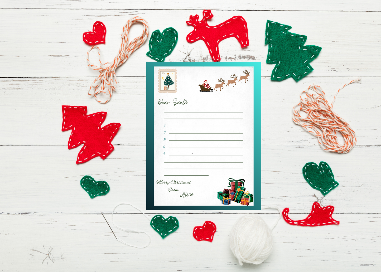 Printable Dear Santa Letter Template | Kids Christmas Wish List | Editable Canva Letter to Santa