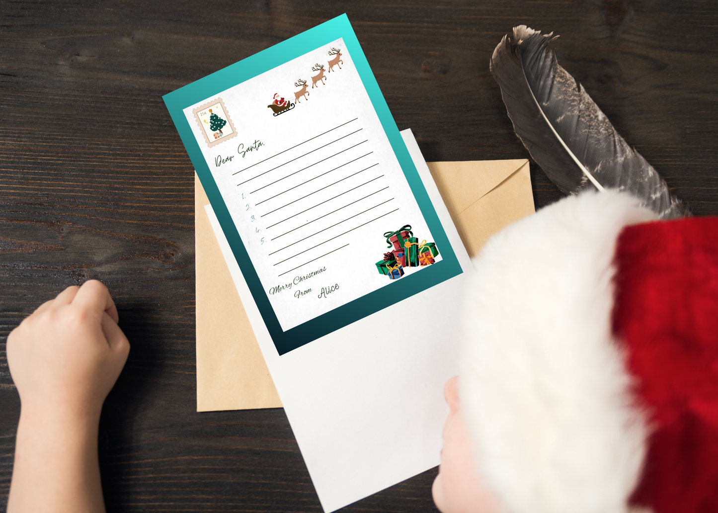 Printable Dear Santa Letter Template | Kids Christmas Wish List | Editable Canva Letter to Santa