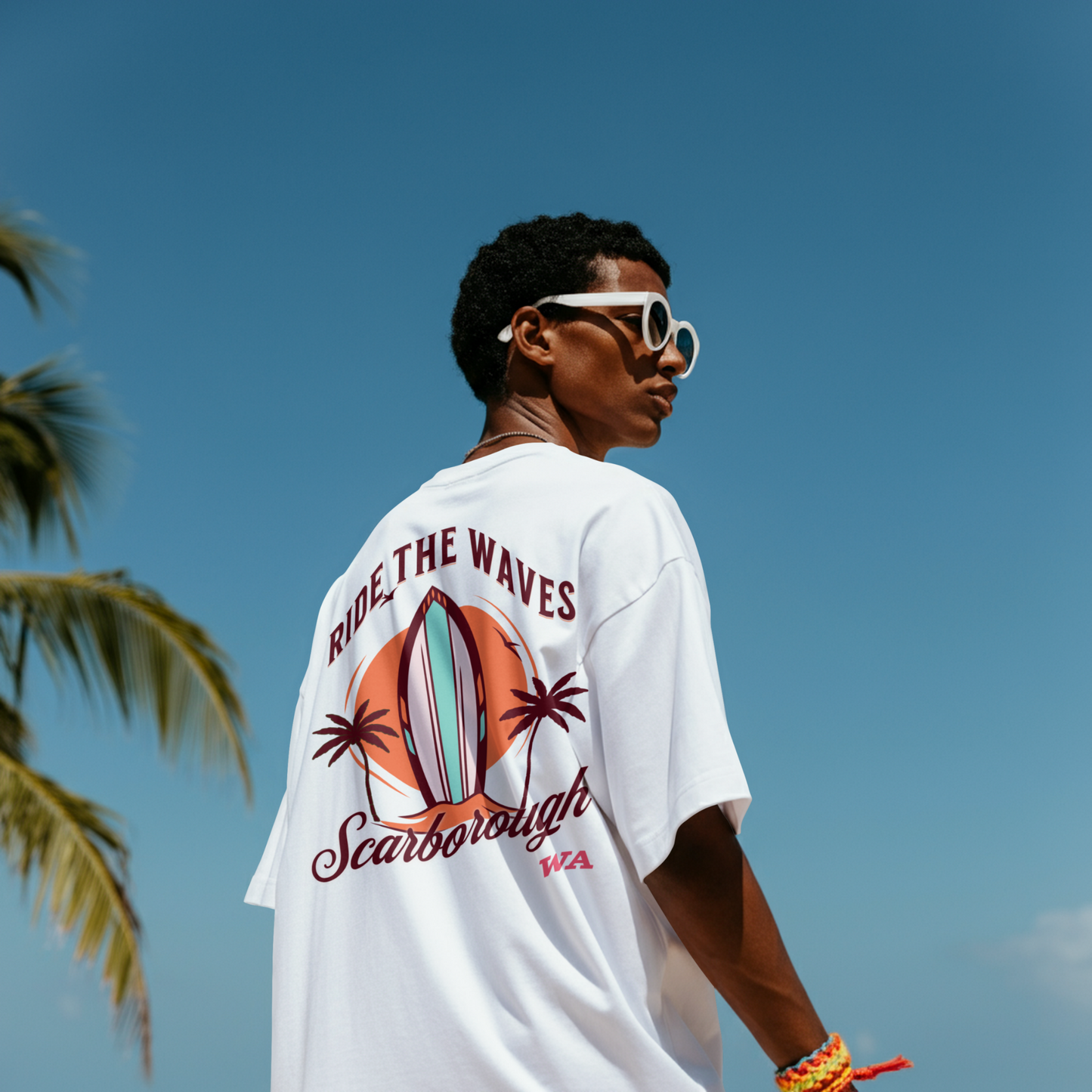 Ride The Waves Scarborough T-Shirt (Back Print) | Retro Surf Graphic Tee