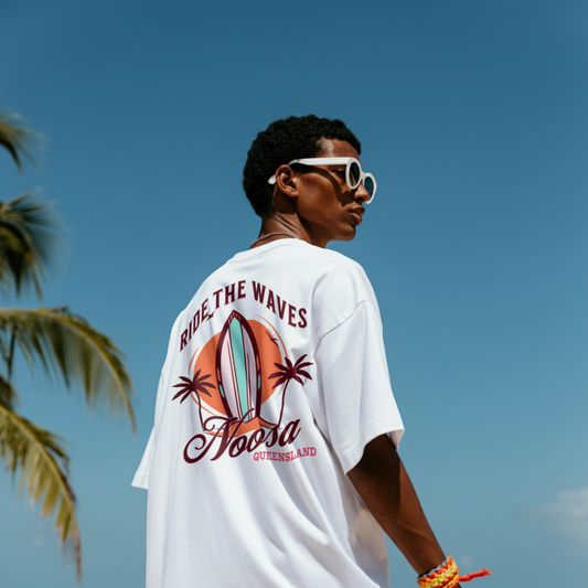 Ride The Waves Noosa Tee (Back Print) — Retro Surf Graphic