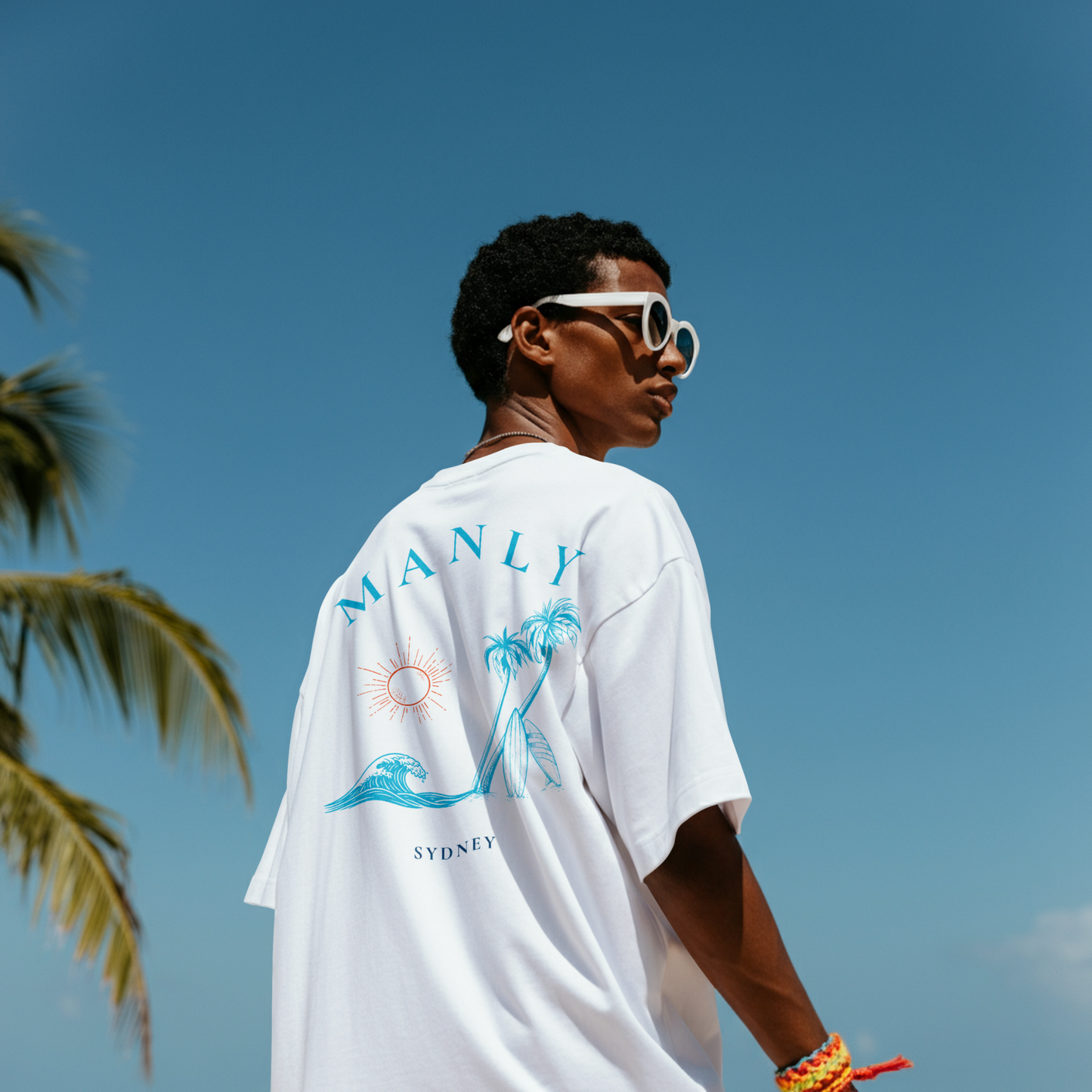 Manly Beach NSW Retro Sunset Tee (Back Print) — TYOD Coastal Collection