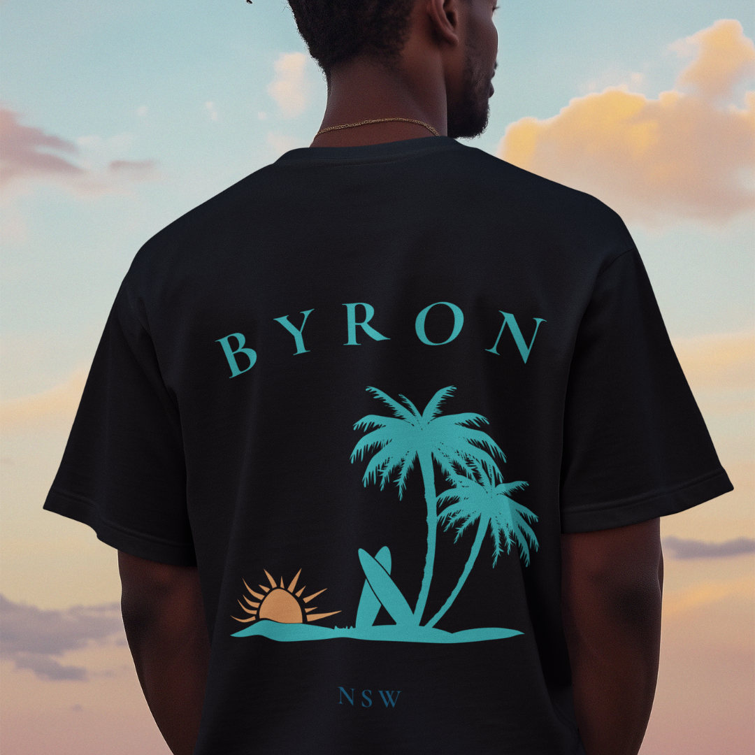 Byron Bay Retro Surf Sunset Tee (Back Print) — TYOD Coastal Collection