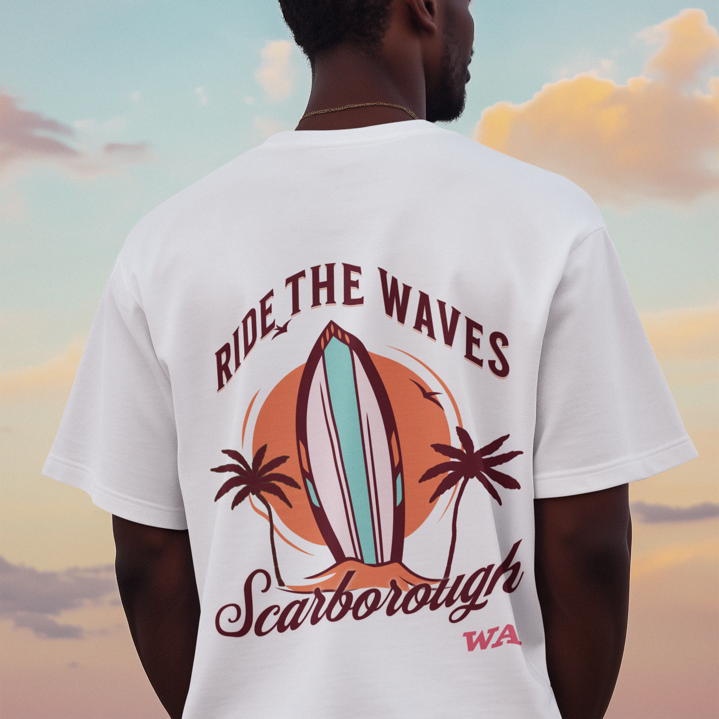 Ride The Waves Scarborough T-Shirt (Back Print) | Retro Surf Graphic Tee