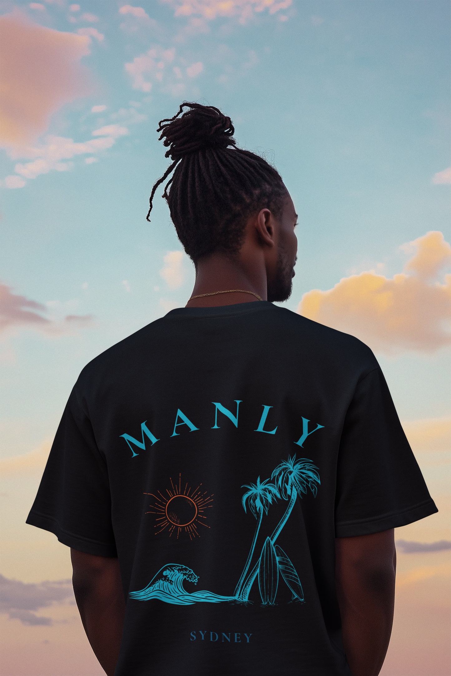 Manly Beach NSW Retro Sunset Tee (Back Print) — TYOD Coastal Collection