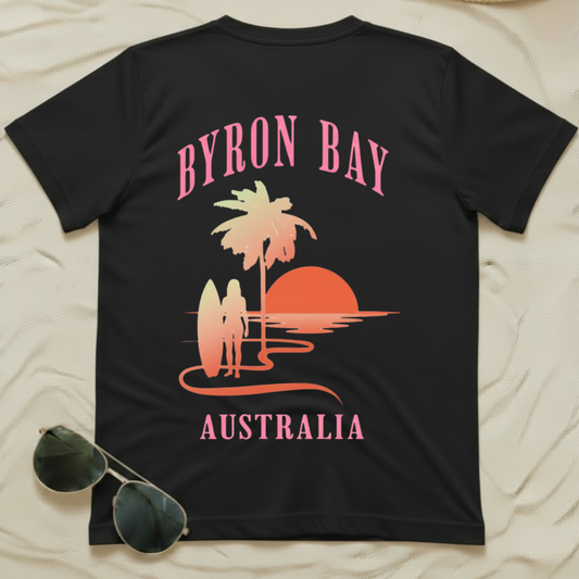 Byron Bay Australia Tee (Back Print) – Retro Sunset Surf Shirt