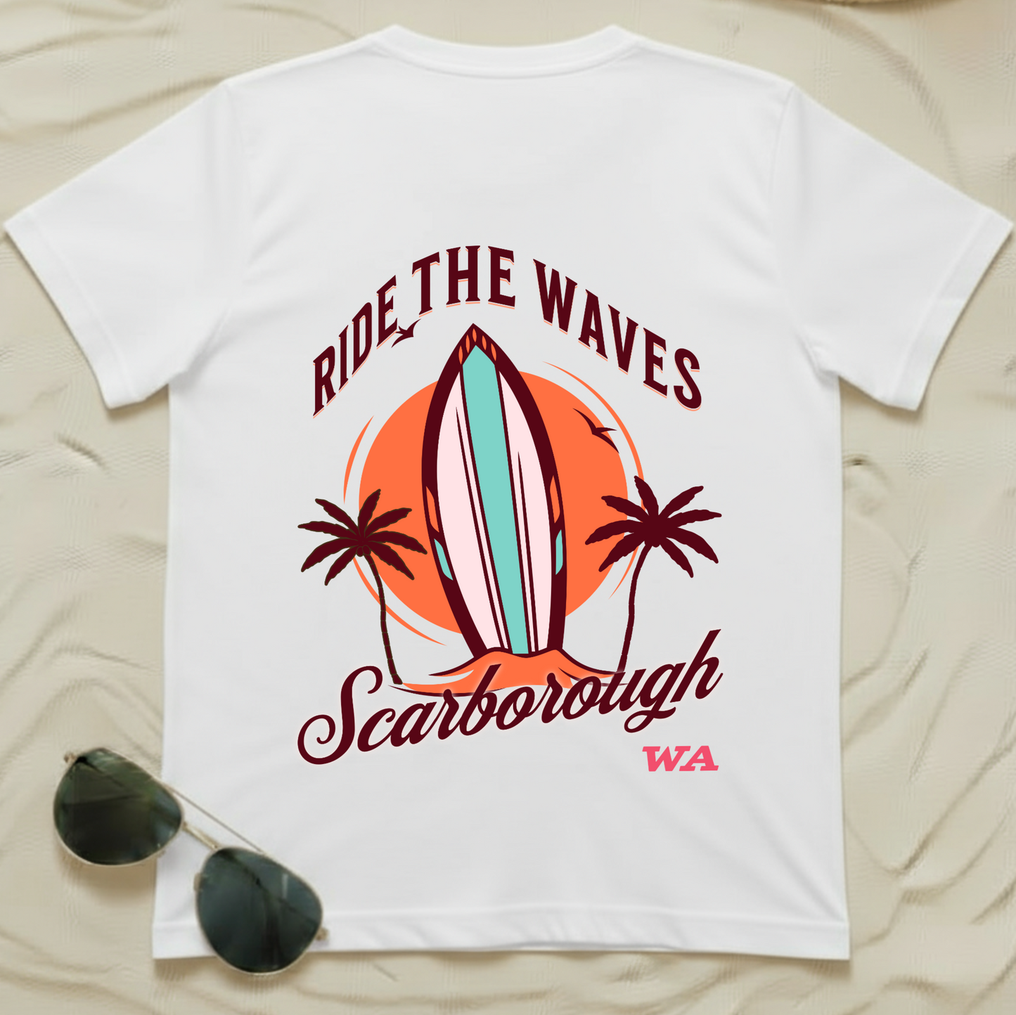 Ride The Waves Scarborough T-Shirt (Back Print) | Retro Surf Graphic Tee