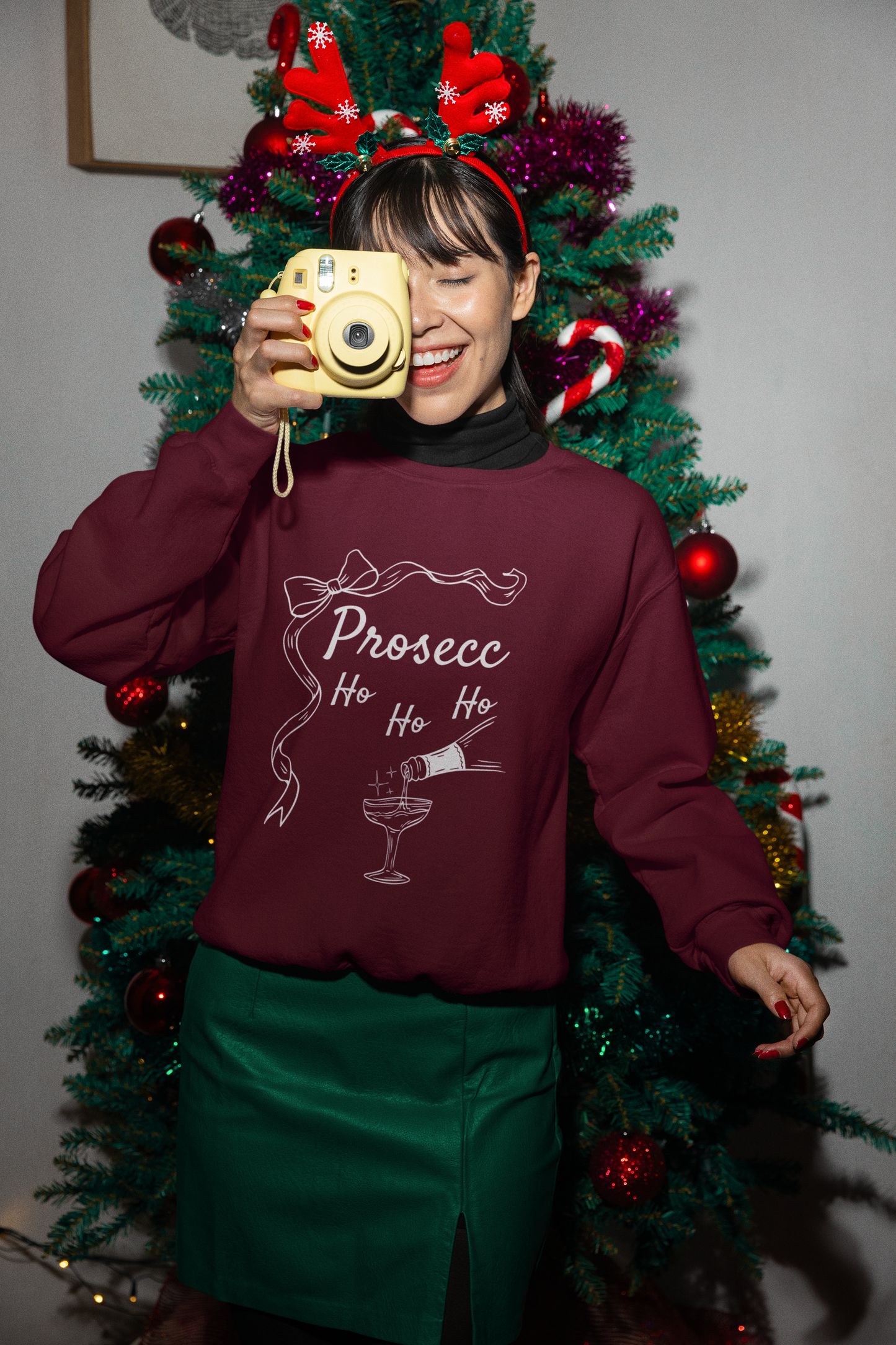 Prosecco Holiday Sweatshirt White Font – Festive “Ho Ho Ho” Crewneck for Wine Lovers | Cozy Christmas & New Year Gift